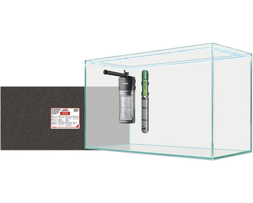 Aquarium mit Innenfilter, Heizstab und Dämmmatte
