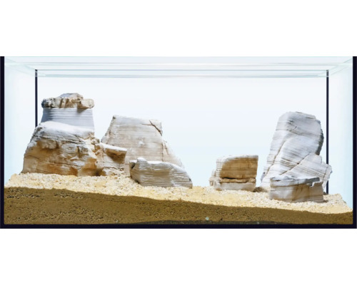 Aquarium mit Steindekoration und Bodengrund