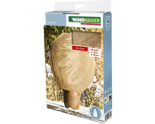 Protection hivernale coiffe en intissé Windhager Protect XL 1,1 x 1,1 m beige intissé 50 g / mètre carré avec cordon et fermeture éclair