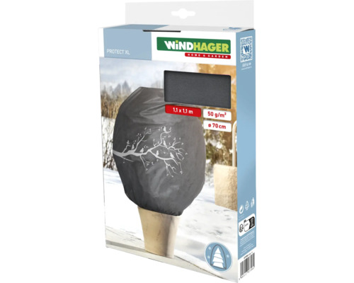 Winterschutz Vlieshaube Windhager Deko-Haube Protect XL 1,1 x 1,1 m, grau mit Vogelmotiv Vlies 50 g / qm mit Kordel
