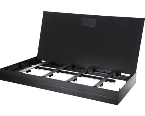 Boîte à outils noire ouverte avec supports