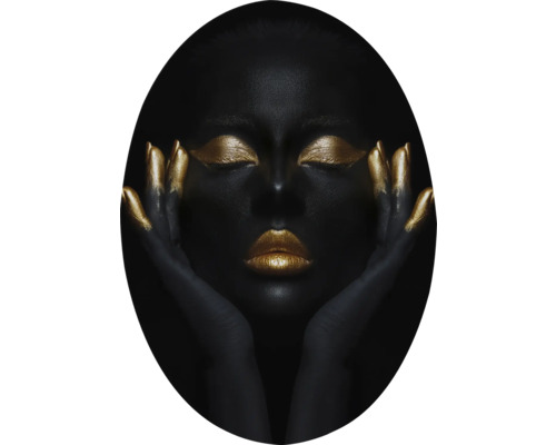Tableau sur toile ovale femme noir or 35x70 cm