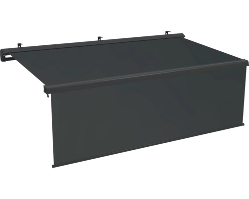 Store banne semi-coffre Vernazza 2x1,5 tissu anthracite châssis RAL7016 gris anthracite avec moteur, télécommande et manivelle de secours avec volant réglable manuellement (1,5m)