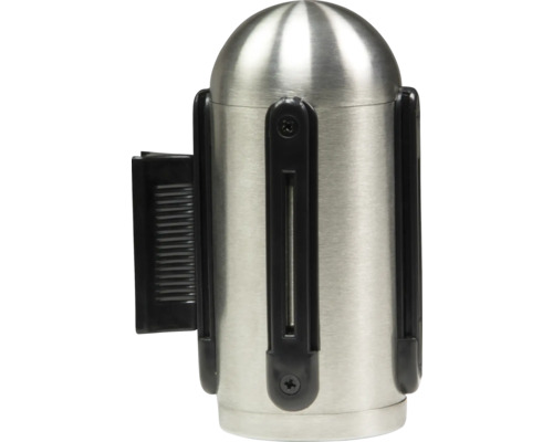 Absperrpfosten aus Metall mit schwarzem Gurtband