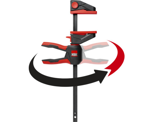 Bessey Korpuszwinge mit Drehfunktion und Pfeilen zur Illustration der Drehung