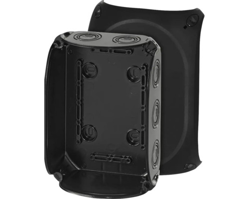 Schwarze Abzweigdose mit Deckel für Elektroinstallationen