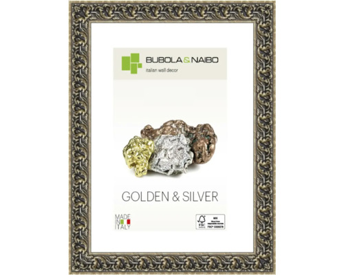 Dokumentenrahmen Holz Silver mit Ornamenten silber 21x29,7 cm (DIN A4) Bubola and Naibo Goldener und silberner Wandschmuck mit Rahmen