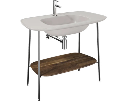 VitrA Möbelwaschtisch Plural 99,5 x 55 cm taupe matt mit Untergestell 64047 Waschtisch mit Holzablage und Armatur