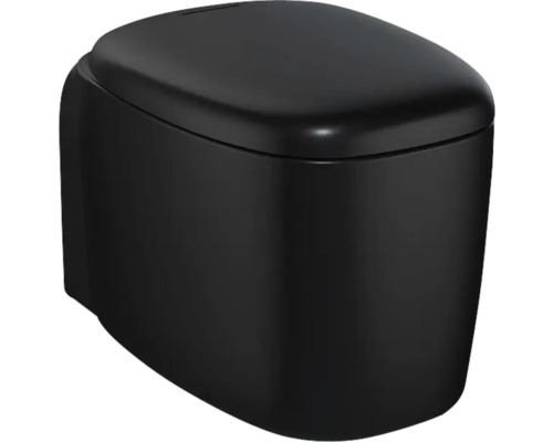 WC suspendu VitrA Plural Flush 2.0, cuvette à fond creux sans bride à économie d'eau noir mat avec revêtement effet nano (repoussant les salissures) sans abattant 7830B483-0075