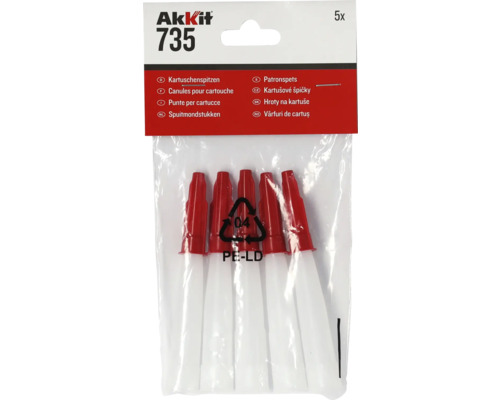 Canules pour cartouche avec bouchons Akkit 735, lot de 5 Akkit 735 embouts de cartouche, lot de 5 pièces