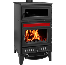 Poêle à bois avec fenêtre et compartiment de cuisson intégré