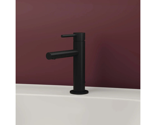 Mitigeur de lavabo noir sur un lavabo