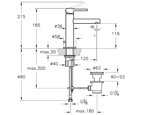 Dessin technique d''un robinet avec indications de dimension