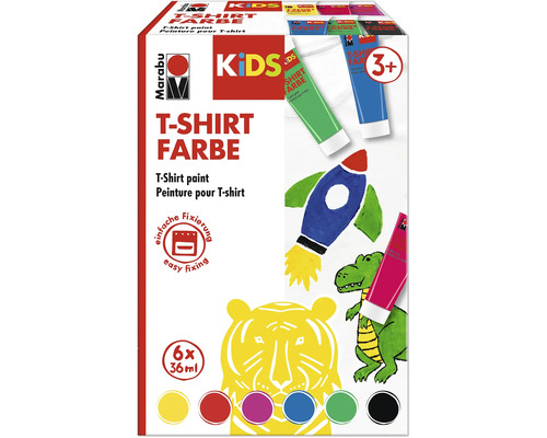 Marabu T-Shirt Farbe Set für Kinder mit sechs Farbtuben und Fixierung