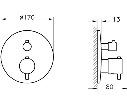 Schéma technique d''un robinet de salle de bains avec dimensions