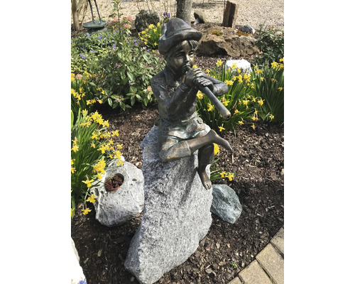Figurine de jardin Rottenecker joueur de flûte sur bloc de granite
