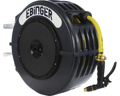 EBIINGER Schlauchtrommel mit gelbem Gartenschlauch und Spritzpistole