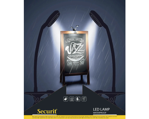 Lampe LED étanche avec pince pour éclairer des objets en extérieur