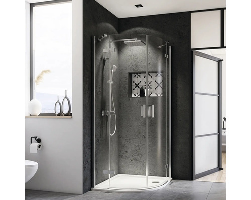 Douche ronde avec porte pivotante Breuer Panorama R500 90x90 cm verre transparent couleur de profilé chrome