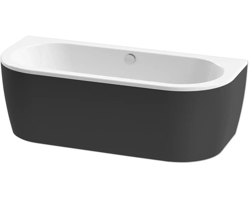 form&style Ovale Badewanne SANSIBAR 80 x 180 cm weiß/schwarz glänzend Eckbadewanne mit einer grauen Außenseite und einer weißen Innenseite.