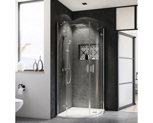 Douche ronde avec porte pivotante Breuer Panorama R550 80x80 cm verre transparent couleur de profilé chrome Douche ronde avec porte pivotante Breuer Panorama R550 80x80 cm verre transparent couleur de profilé chrome
