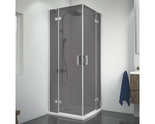 Eckdusche mit Grauglas in einem Badezimmer