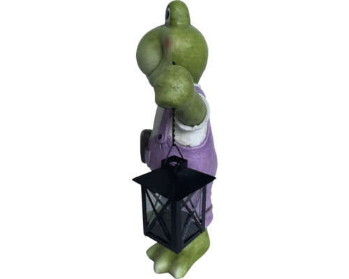 Froschfigur mit Laterne als Gartendekoration