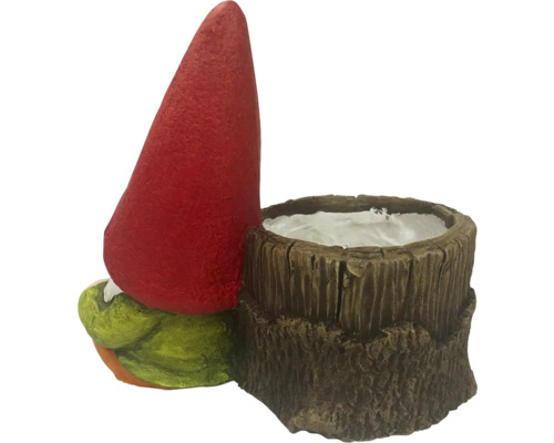Nain de jardin avec jardinière en forme de tronc d''arbre