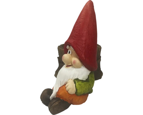 Figurine décorative Nain de jardin avec souche d''arbre comme jardinière