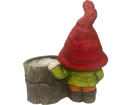 Gartenzwerg mit Pflanzgefäß, Rückansicht