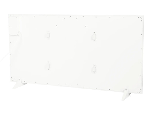 Vue arrière d''un chauffage infrarouge blanc avec pieds et supports muraux