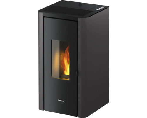 Poêle à pellets FreePoint avec flamme dans la fenêtre de visualisation