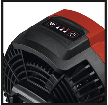 Vue détaillée d''un ventilateur avec commandes et indicateur de niveau de batterie