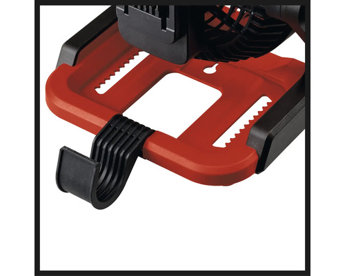 Vue détaillée d''une lampe Einhell avec poignée de transport et crochet de suspension