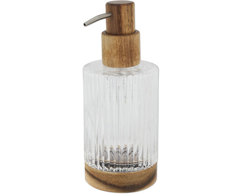 Distributeur de savon HACEKA lignes transparent mat 2015866 Distributeur de savon en verre avec applications en bois