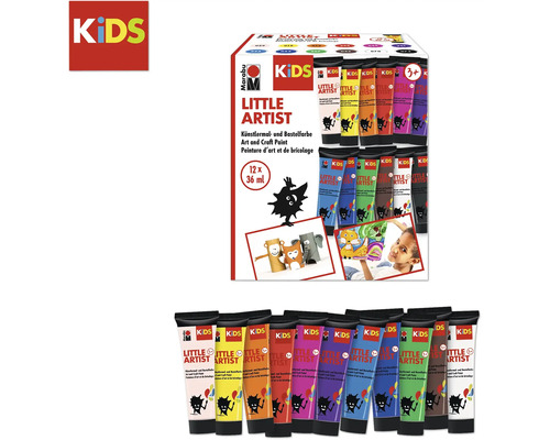 Marabu Kids Little Artist Farben, Set mit zwölf Tuben à 36 ml, für Kinder ab drei Jahren