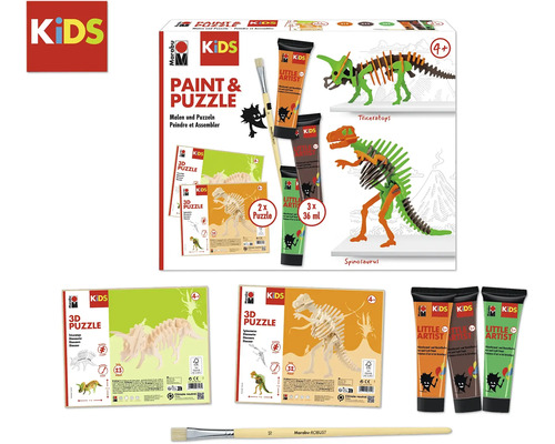 Marabu Kids Paint and Puzzle Set avec puzzle de dinosaure 3D, peintures et pinceau