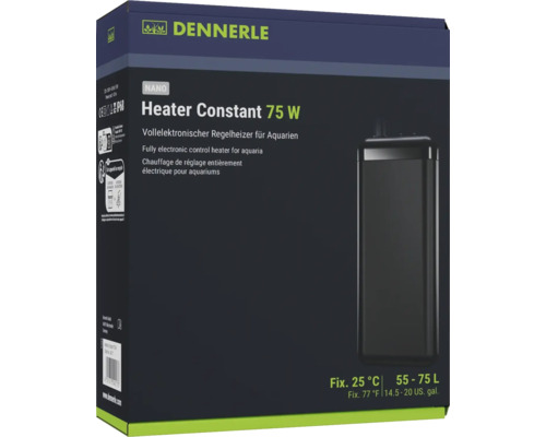 Aquariumheizer Dennerle Heater Constant vollelektronischer Regelheizer für Aquarien bis ca. 75 l, bruchfestes Kunststoffgehäuse, temperiert auf 25 °C, 75 W Dennerle Nano Aquarienheizer Konstant 75 Watt in Produktverpackung