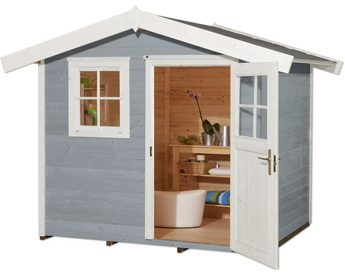 Abri de jardin avec porte et fenêtre ouvertes