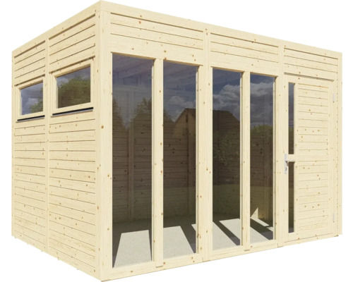 Holzgartenhaus mit Fenstern und Tür