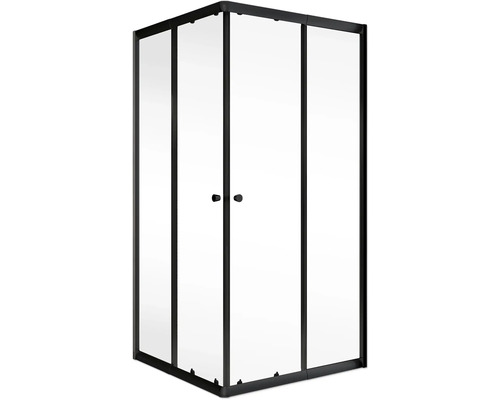Cabine de douche d''angle avec cadre noir et verre transparent