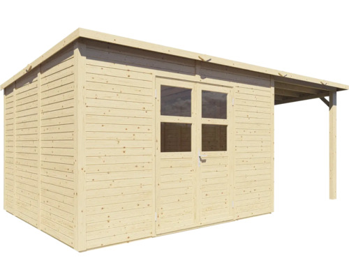 Gartenhaus aus Holz mit Doppeltür und Vordach