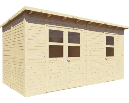Holzgartenhaus mit Fenstern und Türen