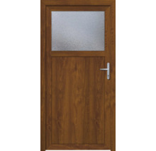 Porte d''entrée marron avec insert en verre et poignée de porte