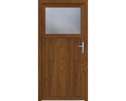Porte d''entrée marron avec insert en verre et poignée de porte