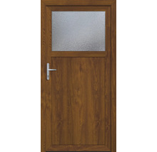 Porte d''entrée secondaire marron avec insert en verre et poignée