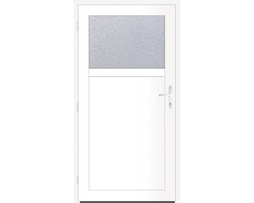 Weisse Nebeneingangstür mit Glaseinsatz