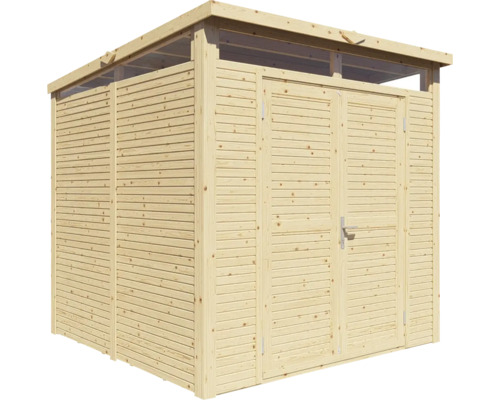 Abri de jardin en bois avec double porte et structure à lamelles