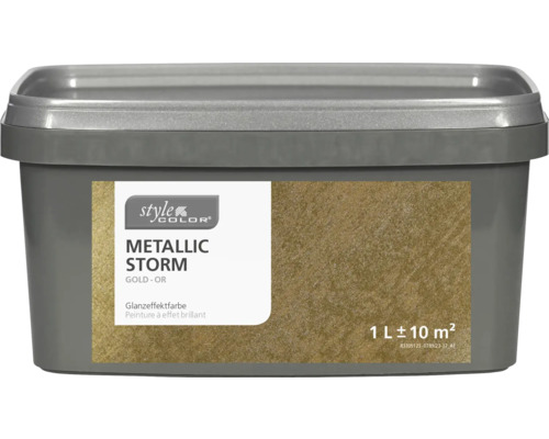 StyleColor METALLIC STORM Glanzeffektfarbe gold 1 l Style Color Metallic Storm Gold Effektfarbe in einem grauen Eimer