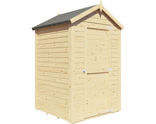 Holzgartenhaus mit Spitzdach und einer Tür